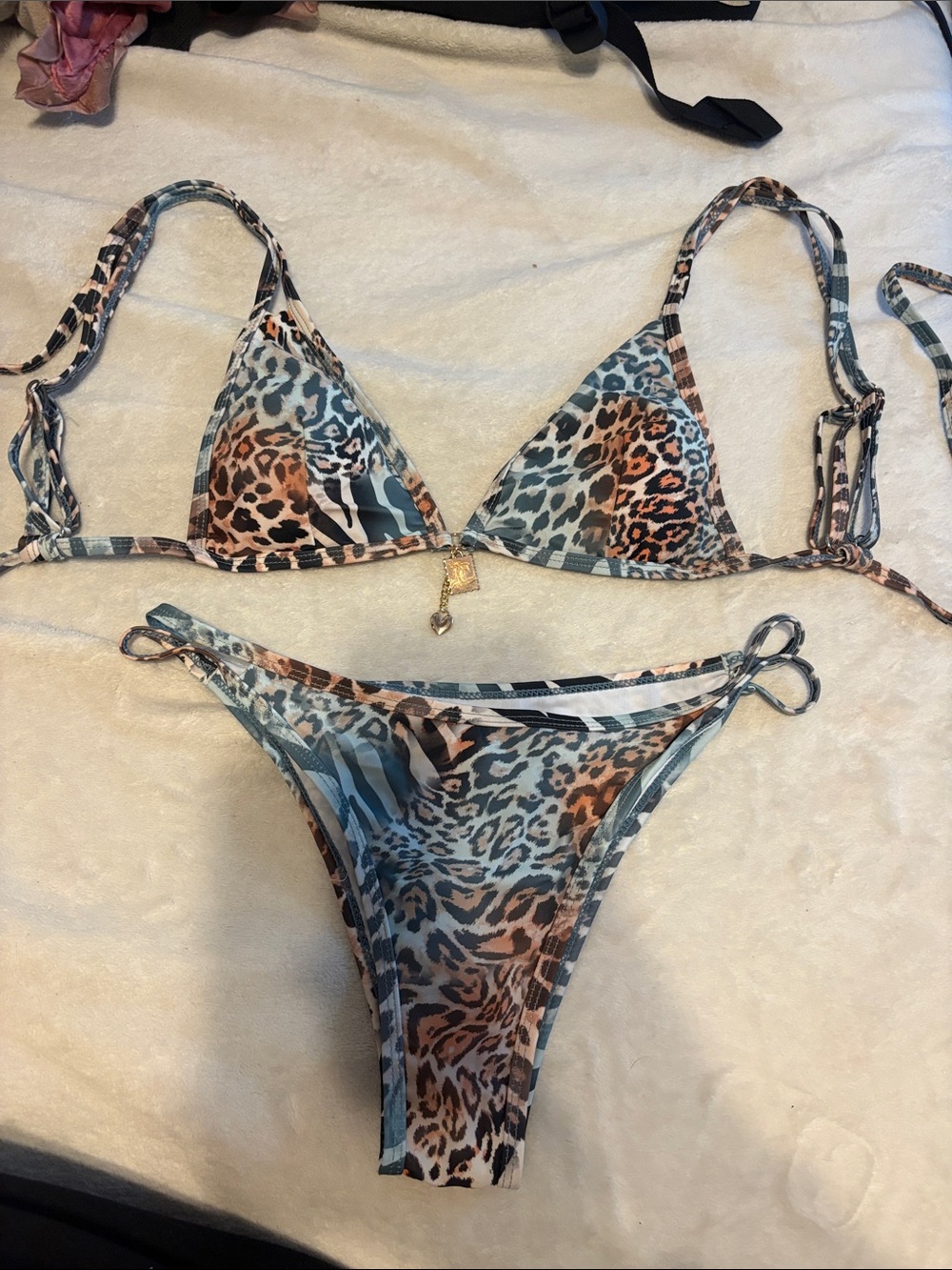 SHEIN Blue & Brown Leopard-Print Triangle Bikini